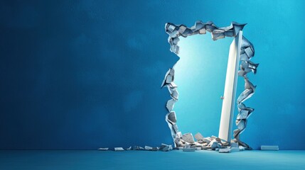 Abstract broke wall door, obstacle breaking concept  