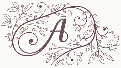 Elegant monogram letter a with floral swirls and berries