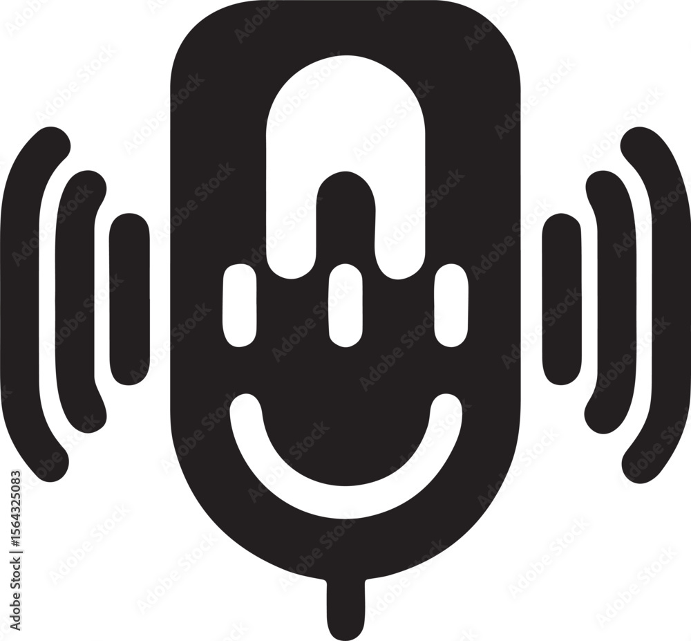 Poster voice assistant icon, sound wave mic, digital speaking device, editable symbol for smart assistant u