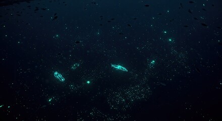 Deep sea bioluminescence. Schools of small fish