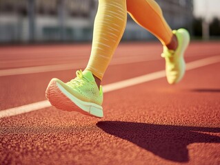 Close-Up of Runner's Legs and Feet on Red Track