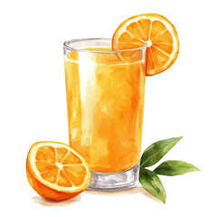 My Watercolor illustration with orange juice glass painting isolated on a white background, illustration, AI painting design, vector illustration set, eps format, My illustration