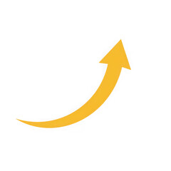 Yellow curved arrow pointing upwards isolated on transparent background