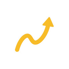 Yellow wavy arrow pointing upwards isolated on transparent background