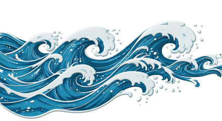 Dynamic Waves Crash Powerfully, Ocean Blue Artistry, Coastal Scene, Illustration, Vibrant Environment, Aerial Perspective, Nature's Force