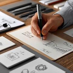 Hand drawing sketches on clipboard