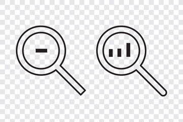 Magnifying glass icon. Magnifying glass set. Zoom symbol. Check mark true and false symbol tick icon. Vector Illustration.