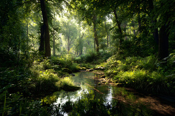 Enchanted Serene Forest: A Symphony of Tranquility and Natural Beauty Amidst Verdant Canopy