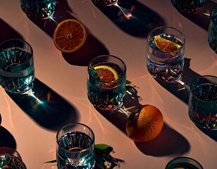 Crystal Glasses, Citrus, Sunlit Still Life - Moody lighting