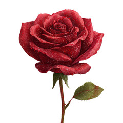 Stunning close up of a red rose covered in water droplets on a  isolated on white transparent background PNG