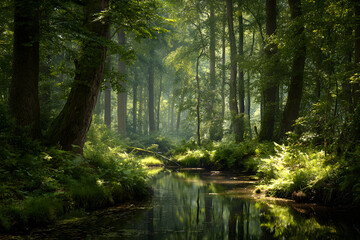 Enchanted Serene Forest: A Symphony of Tranquility and Natural Beauty Amidst Verdant Canopy
