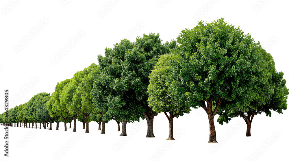 Poster tree line in perfect order: an enchanting array of verdant trees, meticulously aligned, creates an i