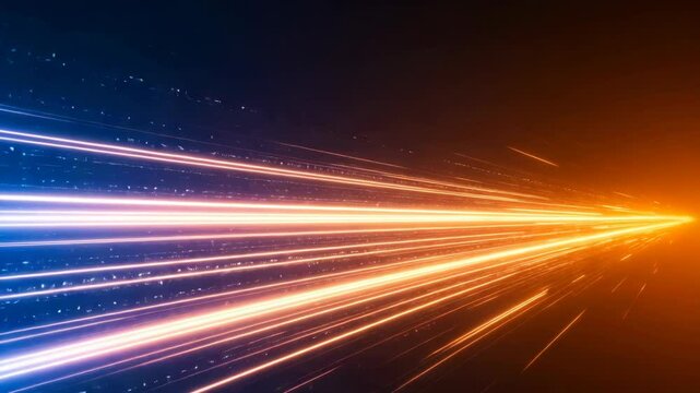 Streaks of blue and orange light convey a sense of speed and futuristic technology