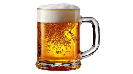 Golden Brew in a Glass: A glistening beer mug filled with amber liquid, crowned with a fluffy, white foam, offering a refreshing and invigorating sight.