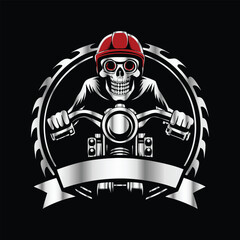 Skull and gear. Vector illustration on a black background. Design element. Skull with helmet and gear on black background. Vector illustration.