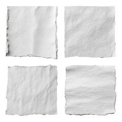 Textured white paper pieces with torn edges arranged to form a square pattern on  isolated on white transparent background PNG
