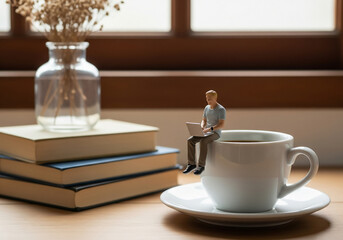 Miniature figures work from home, The power of coffee