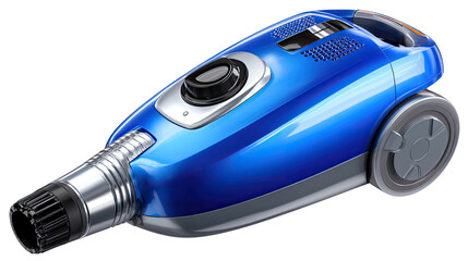 Shiny Vacuum Cleaner: Capture a close-up view of a modern and sleek, this electric vacuum cleaner in vibrant blue color. Highlighting the features of a clean and efficient home appliance.