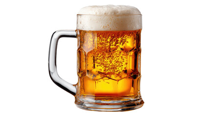 Refreshing Golden Brew: An appetizing close-up of a frosty mug brimming with a light, bubbly golden ale. Its frothy foam and inviting hue, a classic embodiment of refreshment.