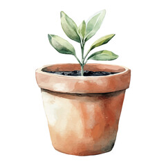 Fototapeta premium My Watercolor illustration with soil vase painting isolated on a white background, illustration, AI painting design, vector set, eps format, My illustration design