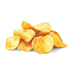 My Watercolor illustration with potato chips painting isolated on a white background, illustration, AI painting design, vector set, eps format, My illustration design, food set