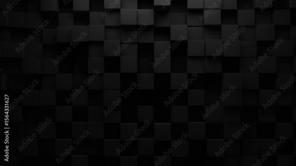 Aufkleber an abstract background features a wall of black cubes creating a dark and geometric texture