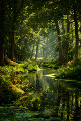 Enchanted Serene Forest: A Symphony of Tranquility and Natural Beauty Amidst Verdant Canopy