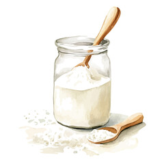 My Watercolor illustration with powdered milk  in spoon painting isolated on a white background, illustration, AI painting design, vector set, eps format, My illustration design