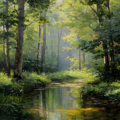 Enchanted Serene Forest: A Symphony of Tranquility and Natural Beauty Amidst Verdant Canopy