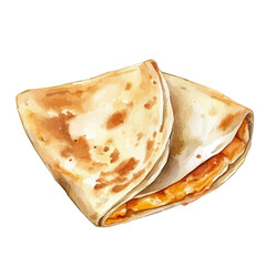My Watercolor illustration with quesadilla Mexican dish consisting of a tortilla painting isolated on a white background, illustration, AI painting design, vector set, eps format, My illustration