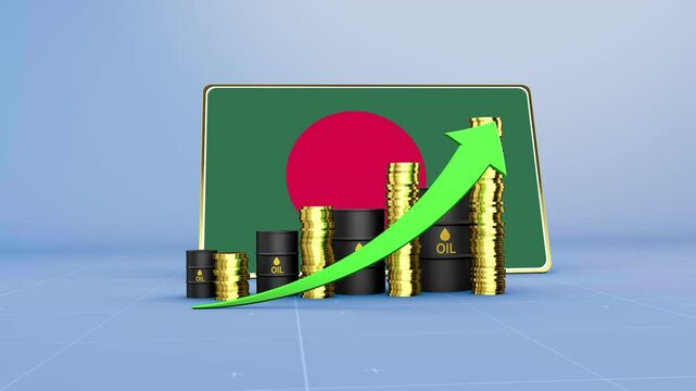 Bangladesh Oil Revenue Growth 3D Economic Infographic for Energy Sector