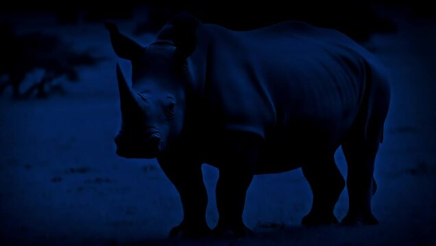The male Black rhinoceros (Diceros bicornis) fight against other male to protect its harem at night in Tsavo National Park, Kenya. High sensitivity camera.
