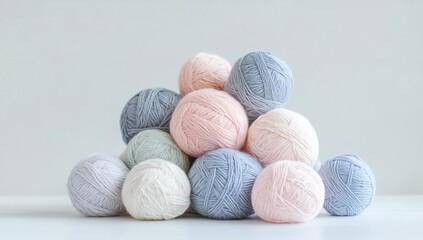 A pile of pastel colored yarn balls, a pastel color collection for knitting and craft enthusiasts.