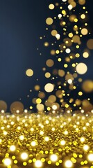 Festive golden glitter and shimmering bokeh lights on dark background creating a vibrant and luxurious atmosphere, perfect for celebration, party, event, or holiday decoration themes

