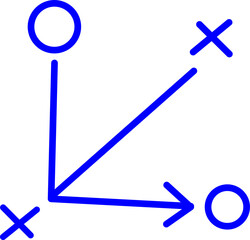 Blue line icon showing a sports strategy or play diagram with arrows and player positions. Ideal for coaching, training materials, and game planning illustrations.
