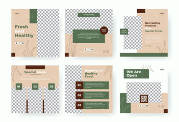 Social media post template, for promotional purposes. Poster with healthy food menu theme. Vector template design.