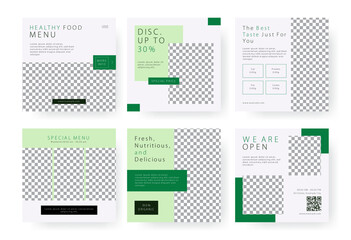 Social media post template, for promotional purposes. Poster with healthy food menu theme. Vector template design.