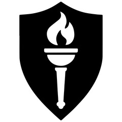 Torch inside shield icon with transparent background symbolizing leadership and guidance
