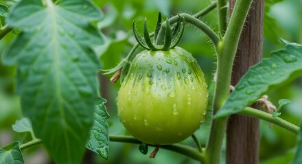  Green Tomato with Water Drops