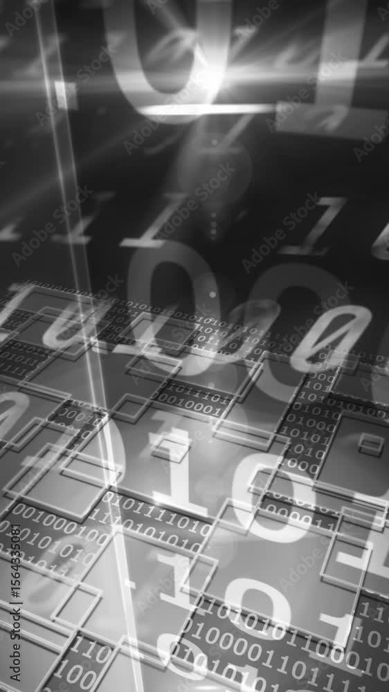 Poster animation of digital data processing over black background