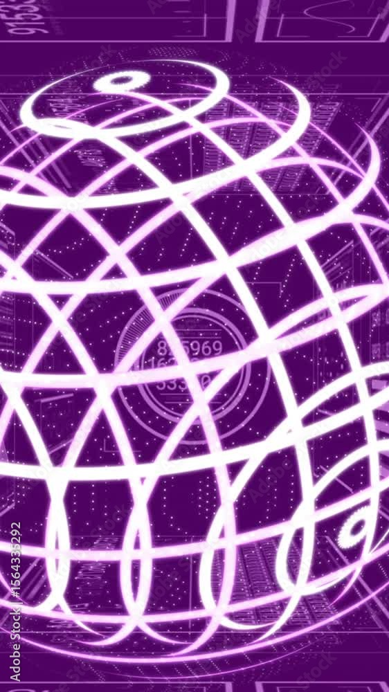 Poster animation of globe and data processing over purple background