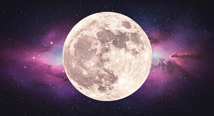 Fototapeta premium Majestic Full Moon in a Cosmic Nebula Night Sky Photography