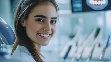 Confident Young Female Dentist Smiling in Dental Chair