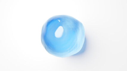 3D Illustration.Blue liquid on white background. Droplets of water. (Horizontal)