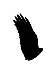 A single, stylized black silhouette of a bird's wing, detailed feathers visible.