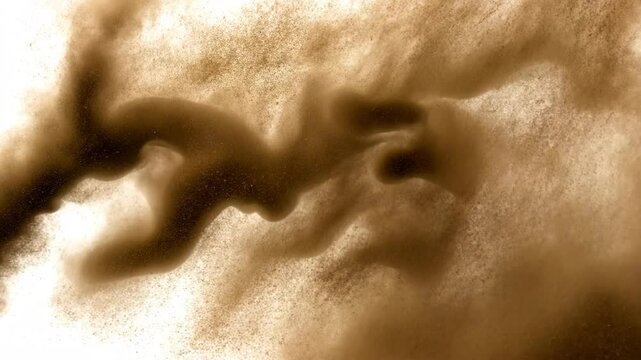 Dust sand soil smoke cloud particles isolated on white background. Brown sandstorm smog sand dust explosion rising. Design elements for Compositing, covering, overlay