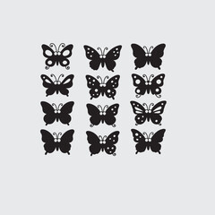 Obraz premium Eight butterfly silhouettes set isolated on white background isolated on white background