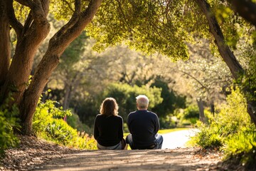 Couple Sitting on a Garden Path in Sunlight