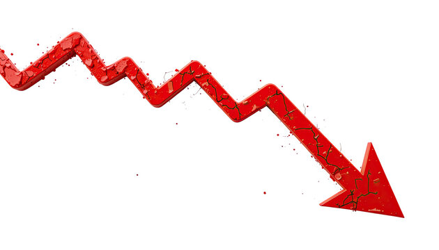 Crumbling Downward Trend A 3D Red Arrow Graphic