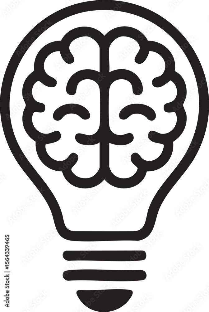 Poster creative brain inside light bulb icon in outline style vector illustration representing innovation i